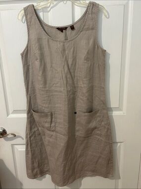 La Naturelle Linen Pocket Shift Dress - Taupe, Size L, Semi New.